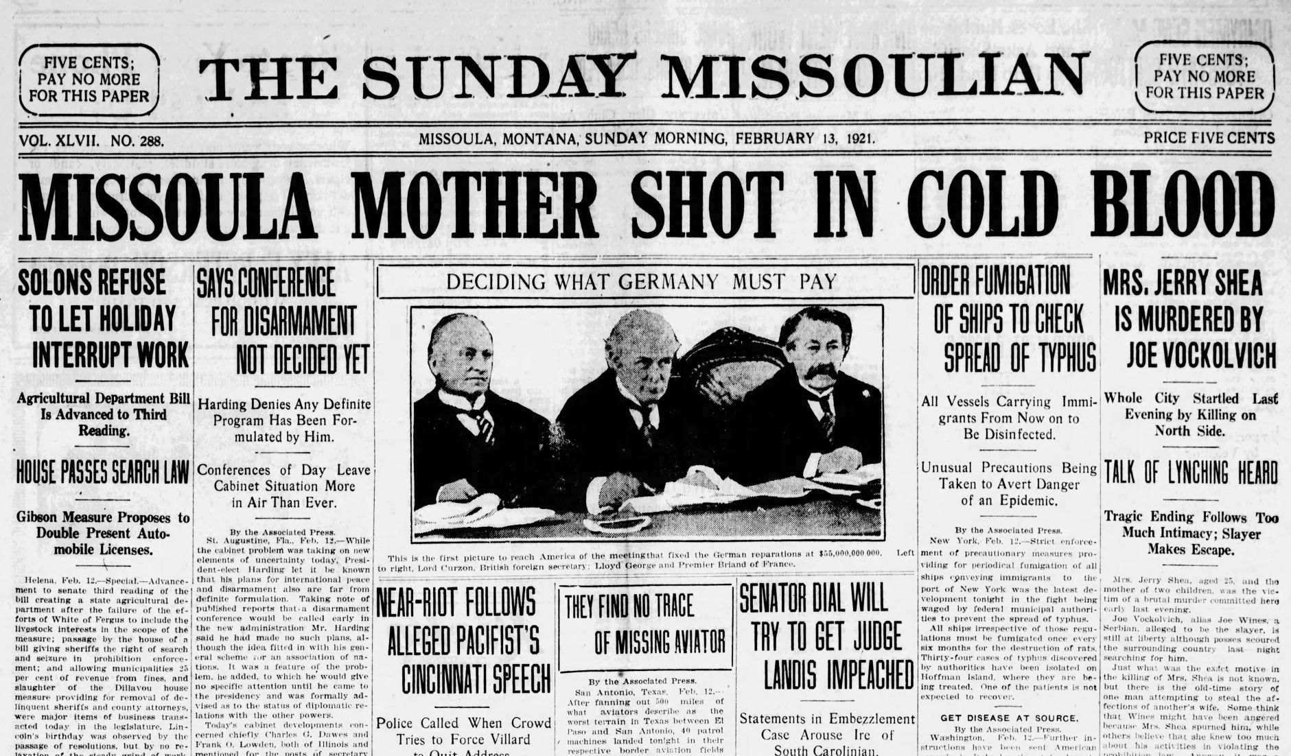 Missoulian front page reporting Nora Shea's murder